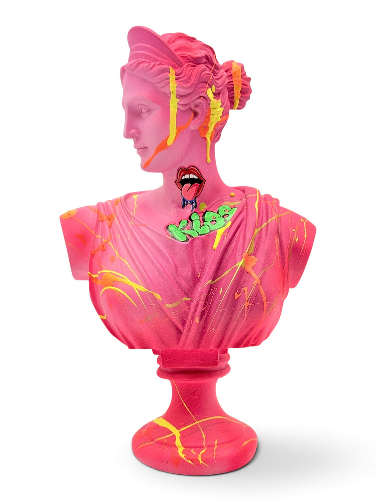 Artemis Sculpture | Pink KISS Graffiti Pop Art Bust