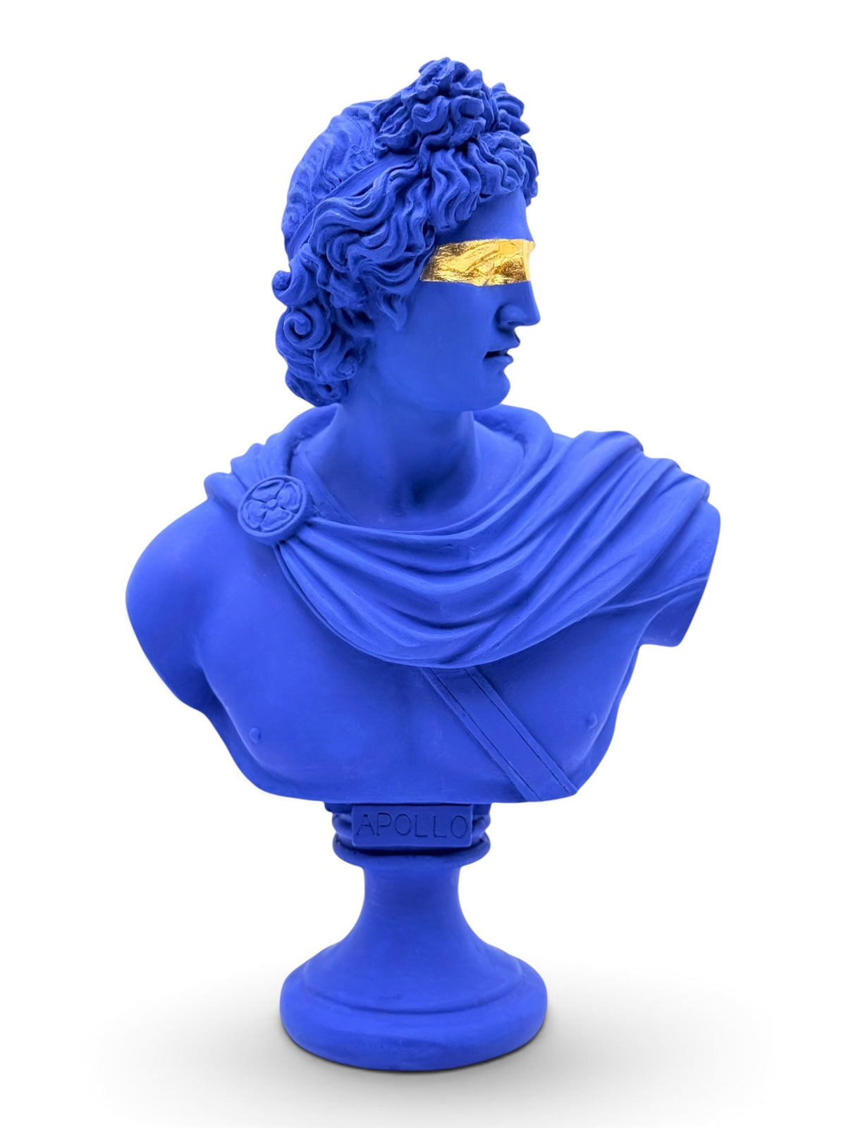Apollo Bust Sculpture | Blue Greek God with Gold Blindfold