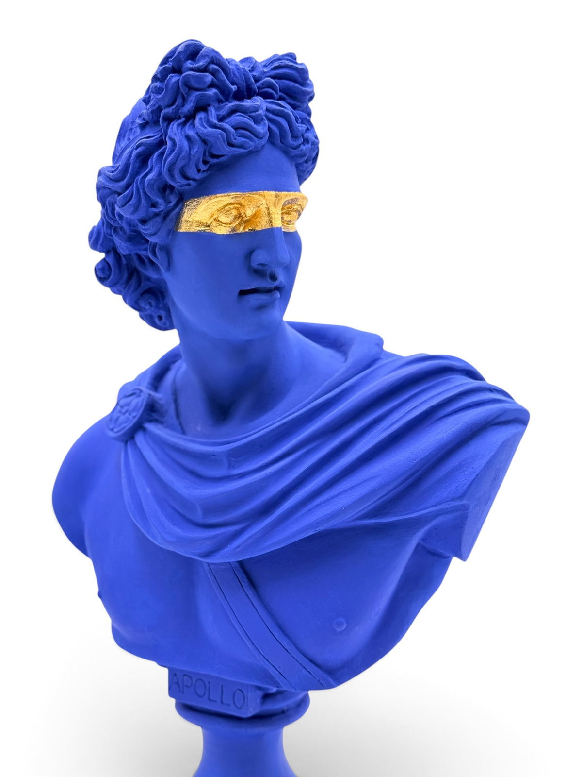 Apollo Bust Sculpture | Blue Greek God with Gold Blindfold