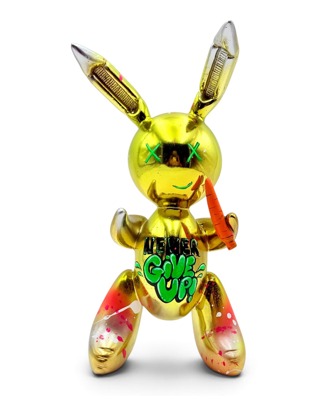 Gold Chrome Rabbit Sculpture | Never Give Up Pop Art Bunny