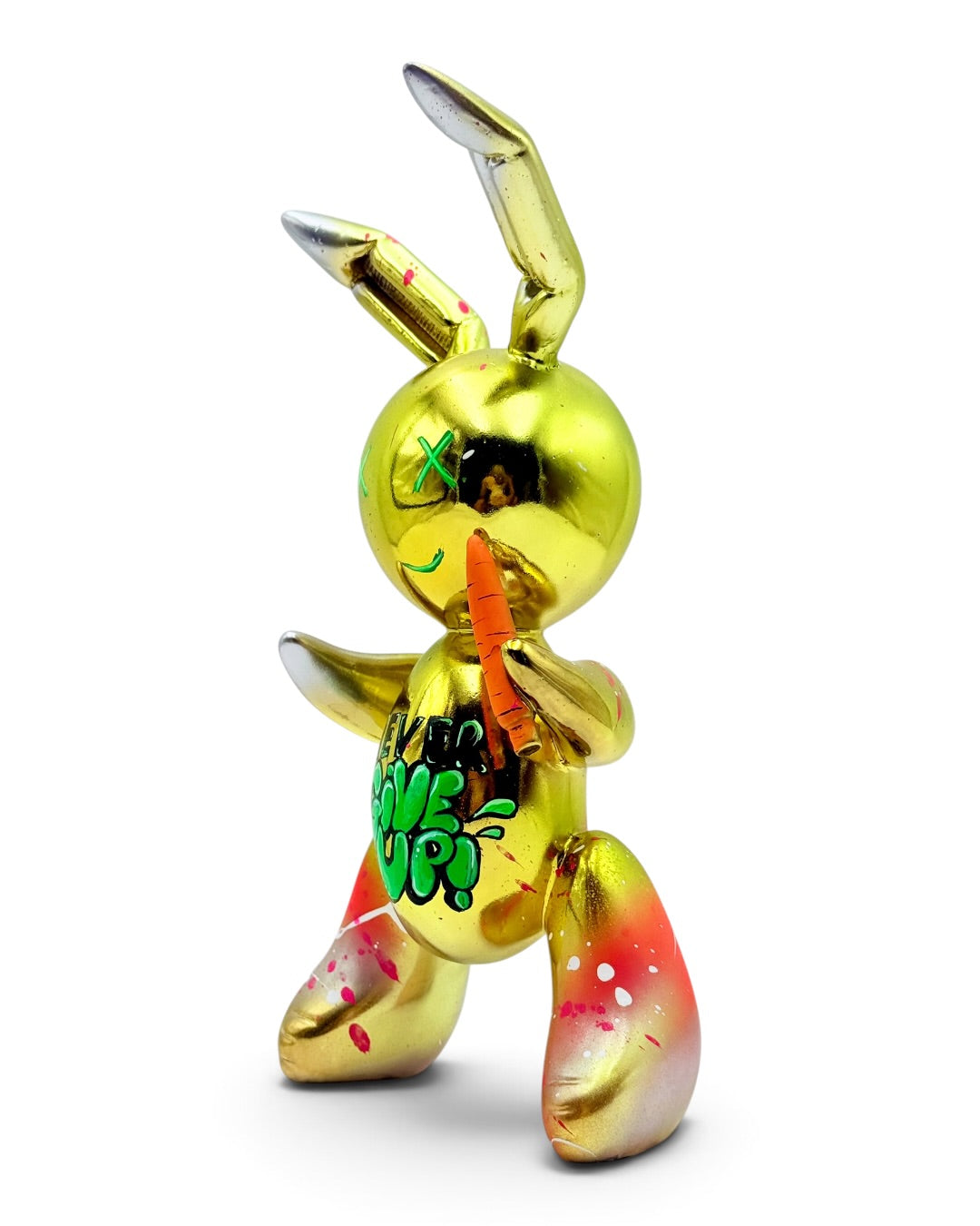 Gold Chrome Rabbit Sculpture | Never Give Up Pop Art Bunny