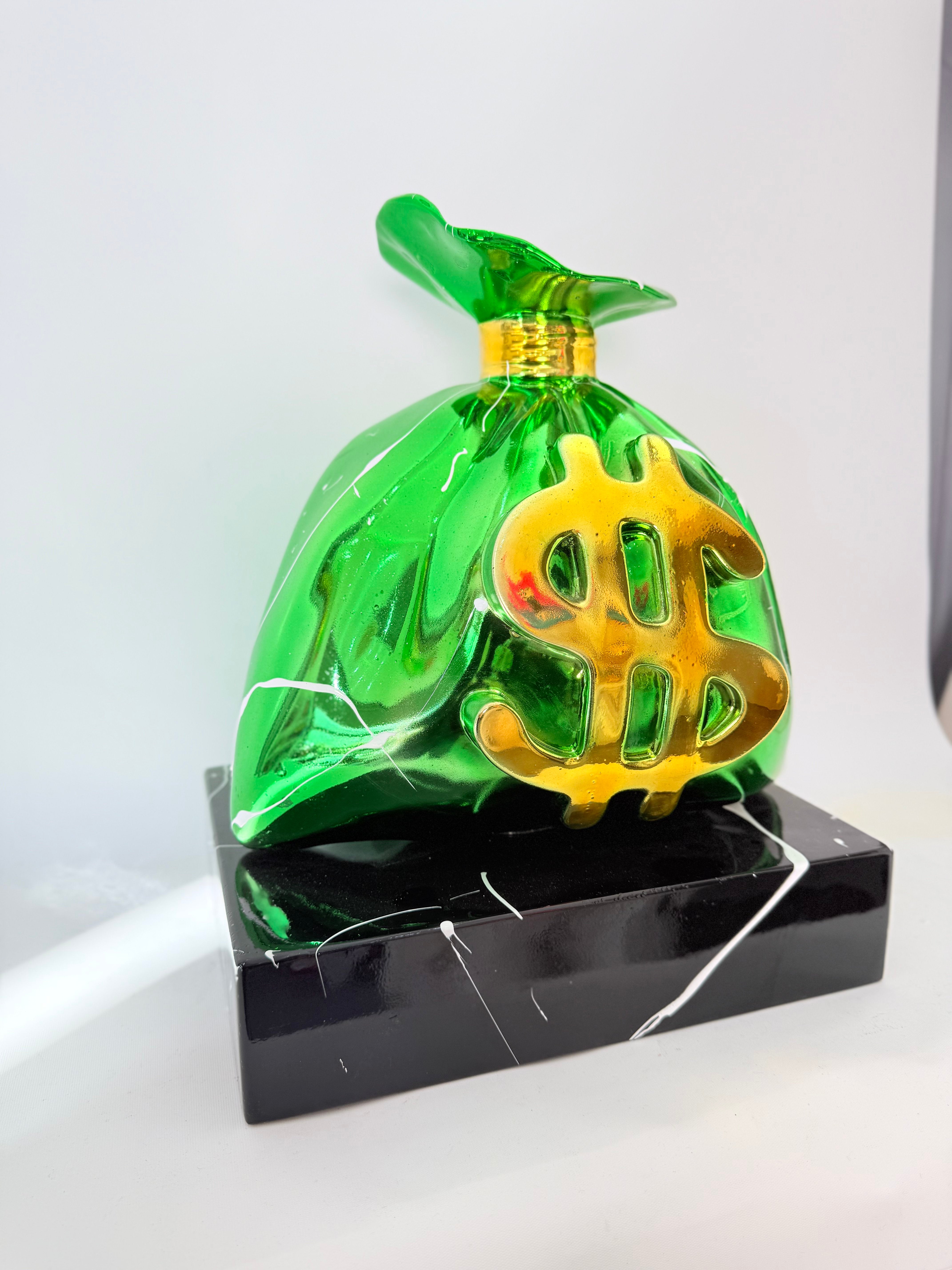 Green Money Bag Sculpture | Alec Monopoly Inspired Pop Art Sculpture