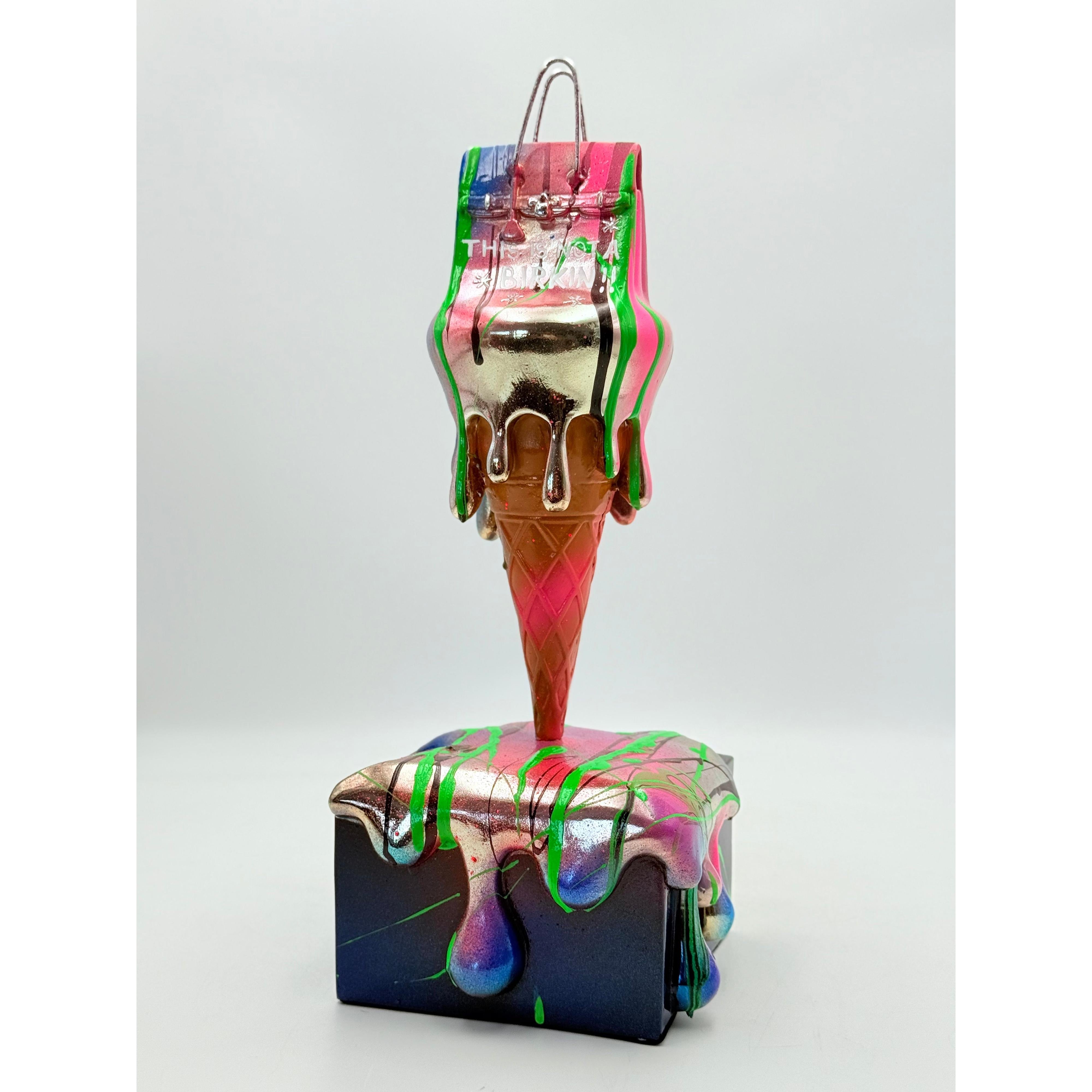 Melty Bag Sculpture | Chrome with Neon Drip Edition