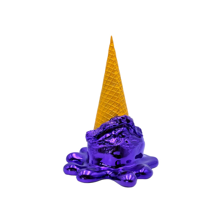 Purple ice cream cone with a waffle cone on a white background