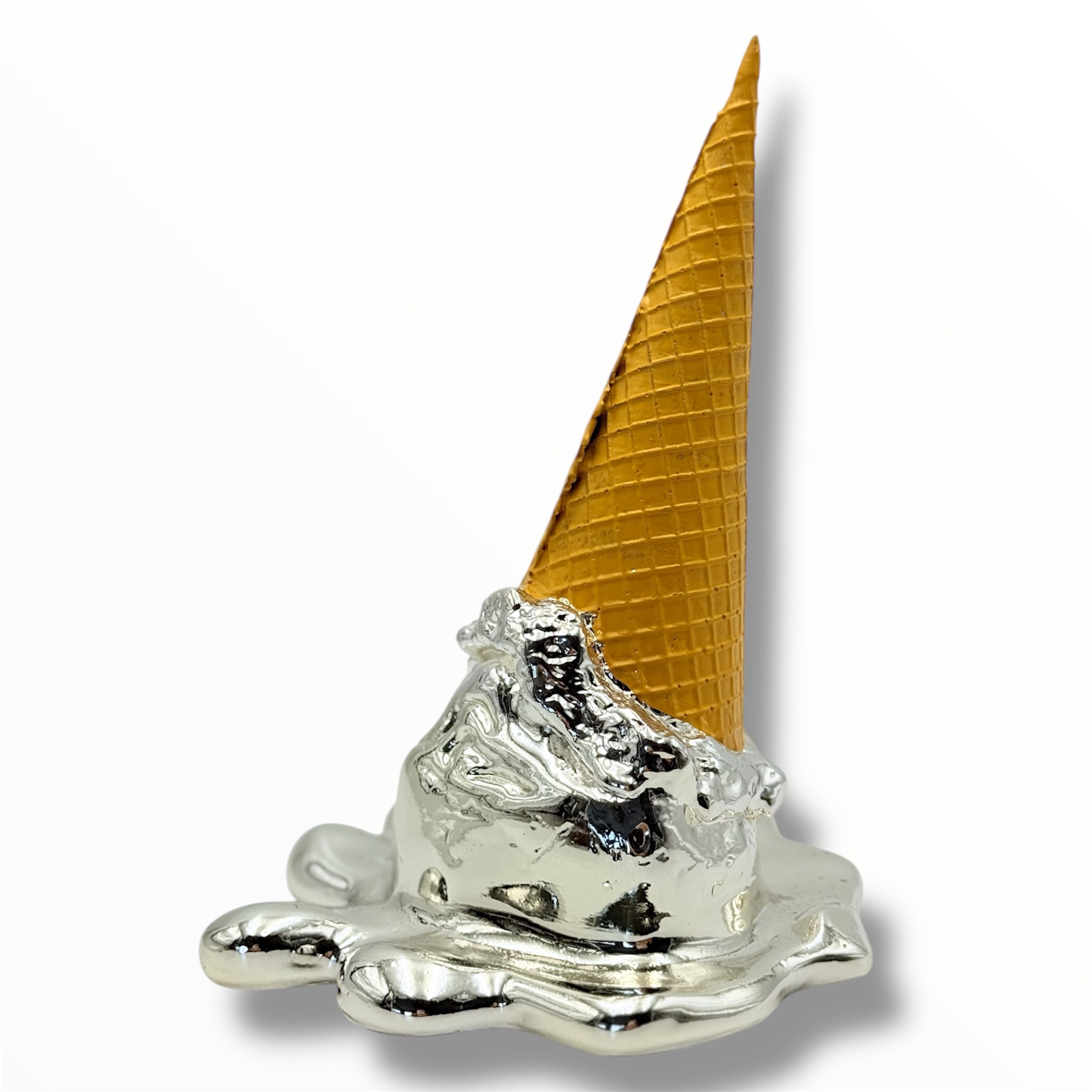 silver chrome melting ice cream sculpture pop art decor