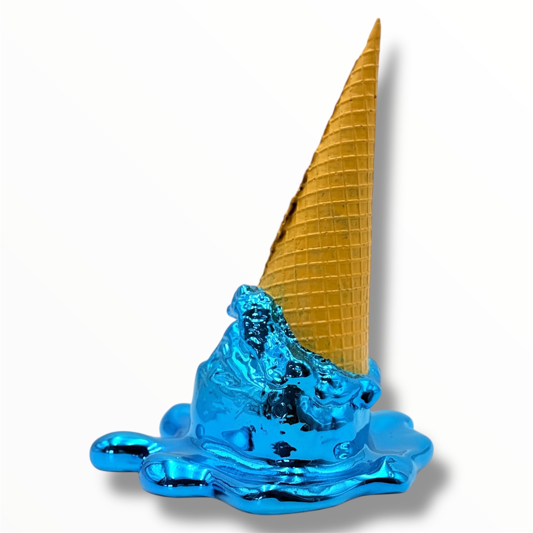 blue chrome melting ice cream sculpture pop art decor