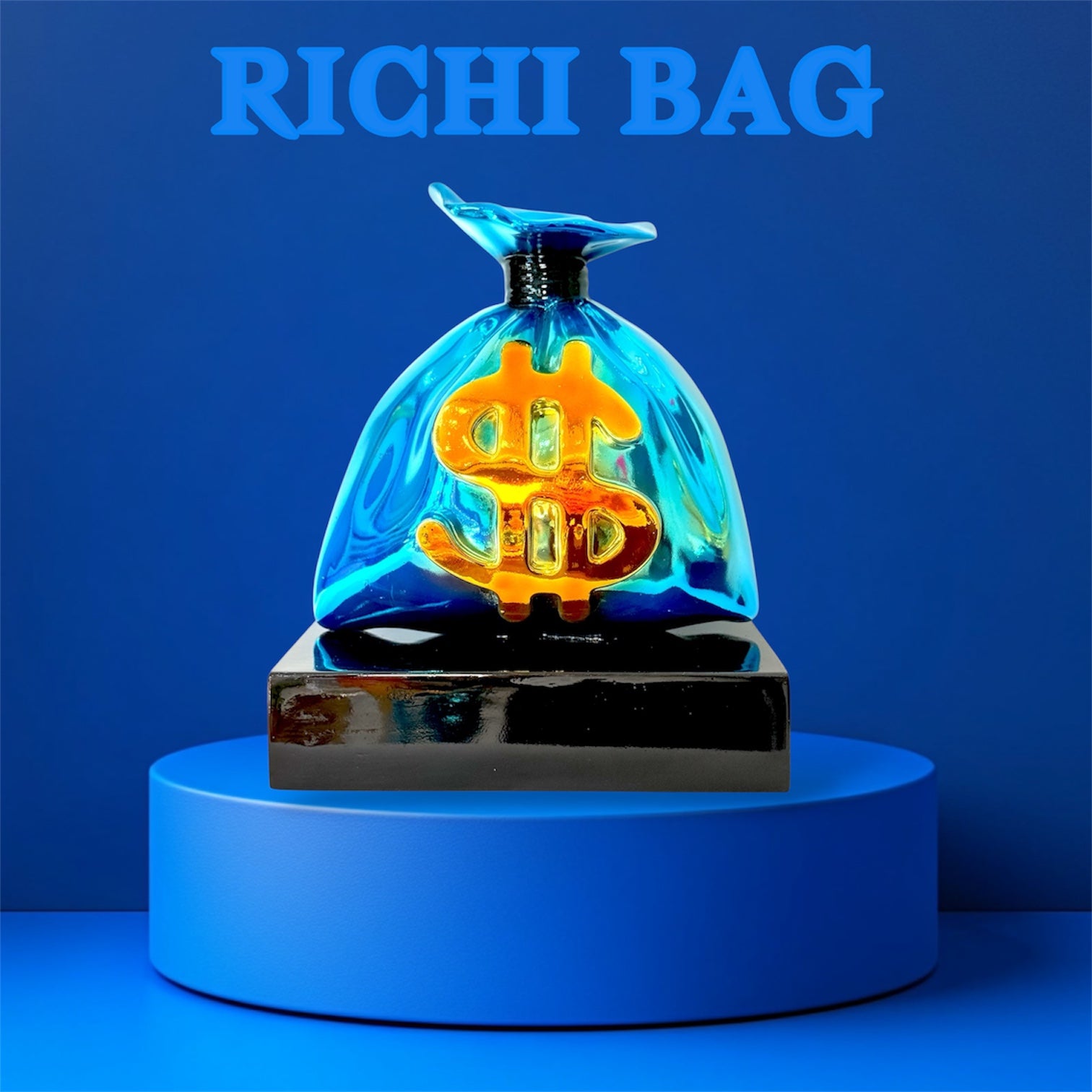 Blue Money Bag Sculpture | Alec Monopoly Inspired Pop Art Decor