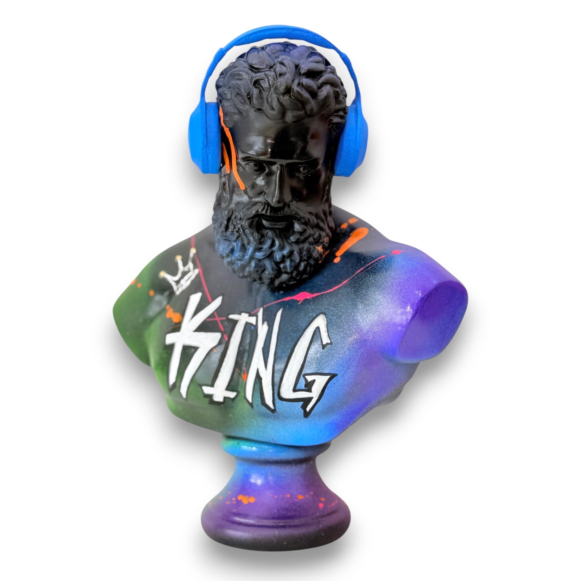 DJ Hercules KING Sculpture | Blue Headphones Pop Art Bust
