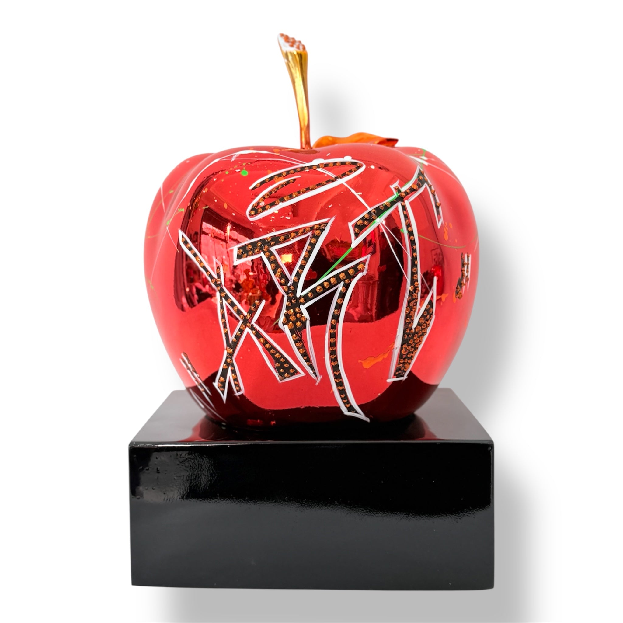 Red Chrome Apple Sculpture | Graffiti Pop Art Apple Decor