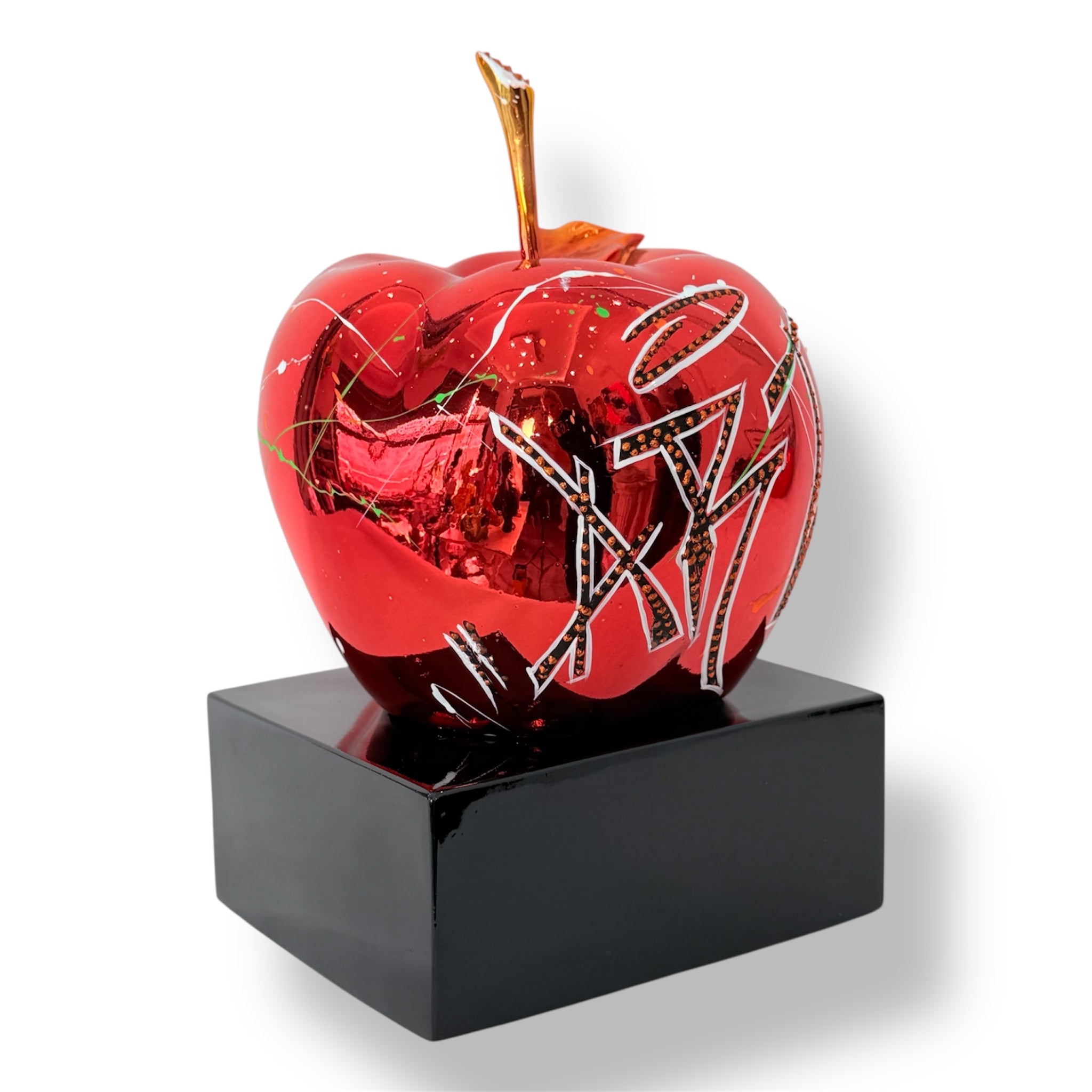 Red Chrome Apple Sculpture | Graffiti Pop Art Apple Decor