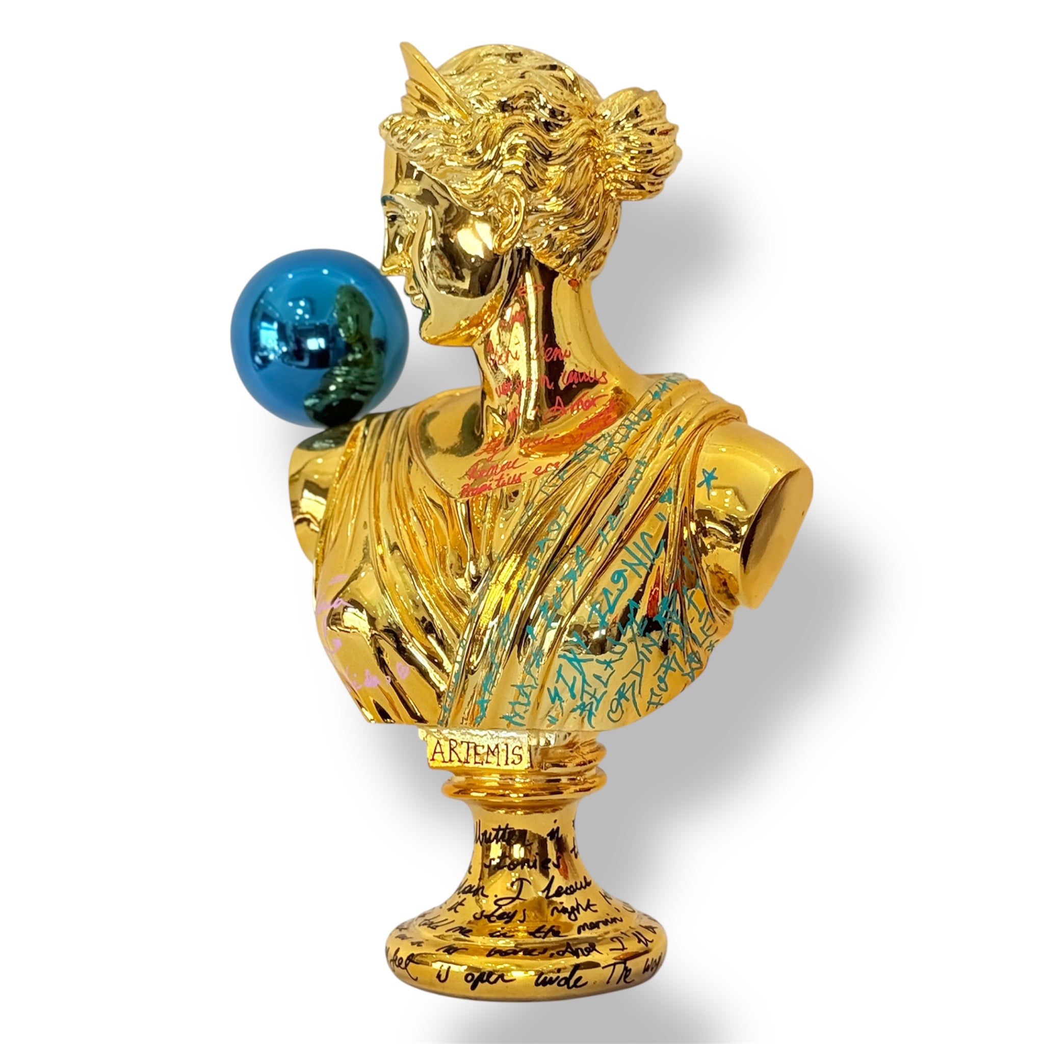 Gold Chrome Artemis Sculpture | Graffiti Pop Art Goddess Statue