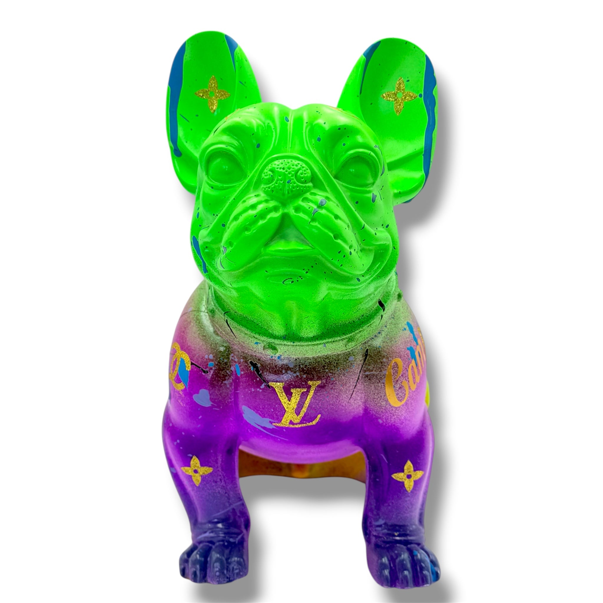 Neon French Bulldog Sculpture | Luxury Logo Graffiti Pop Art Dog Statue