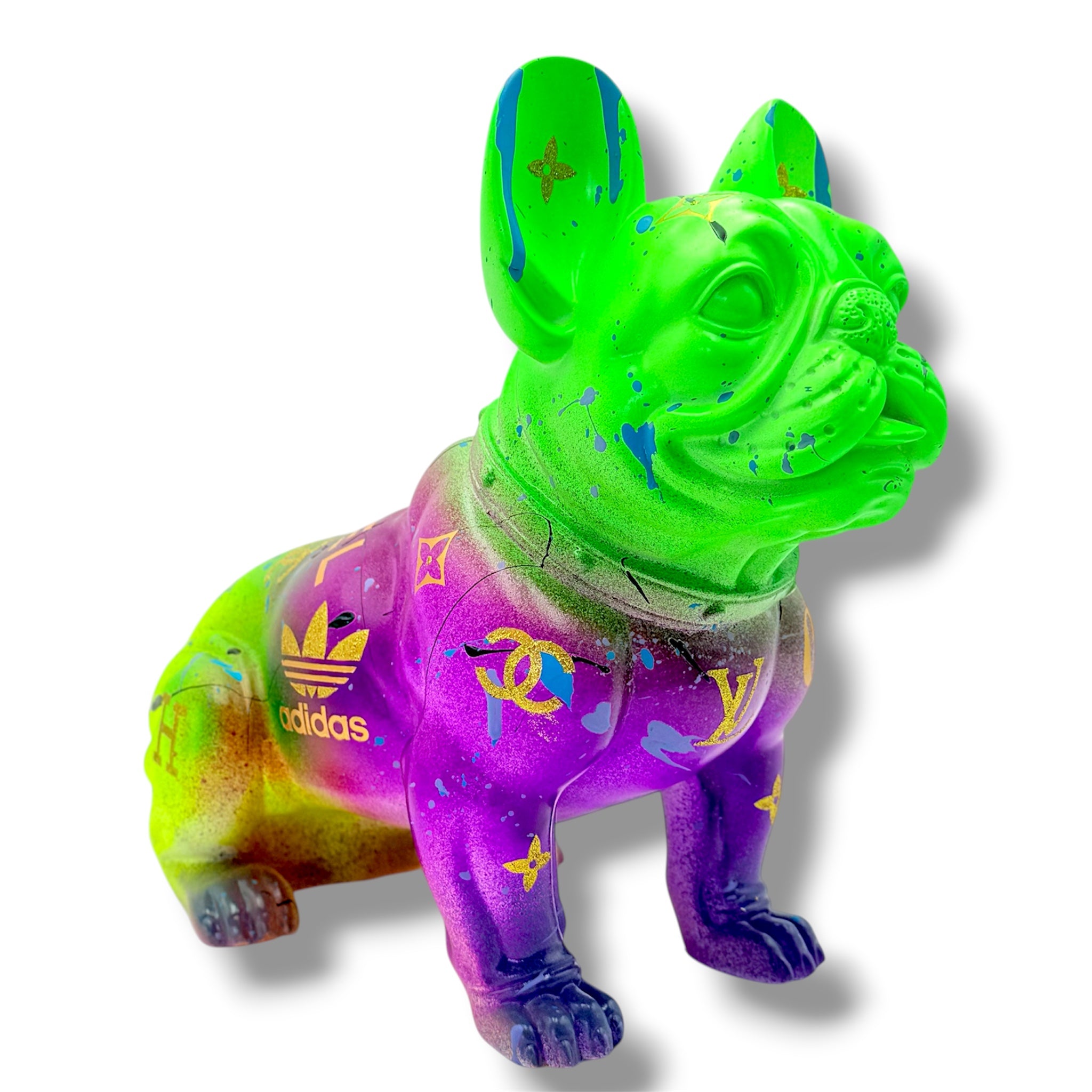 Neon French Bulldog Sculpture | Luxury Logo Graffiti Pop Art Dog Statue