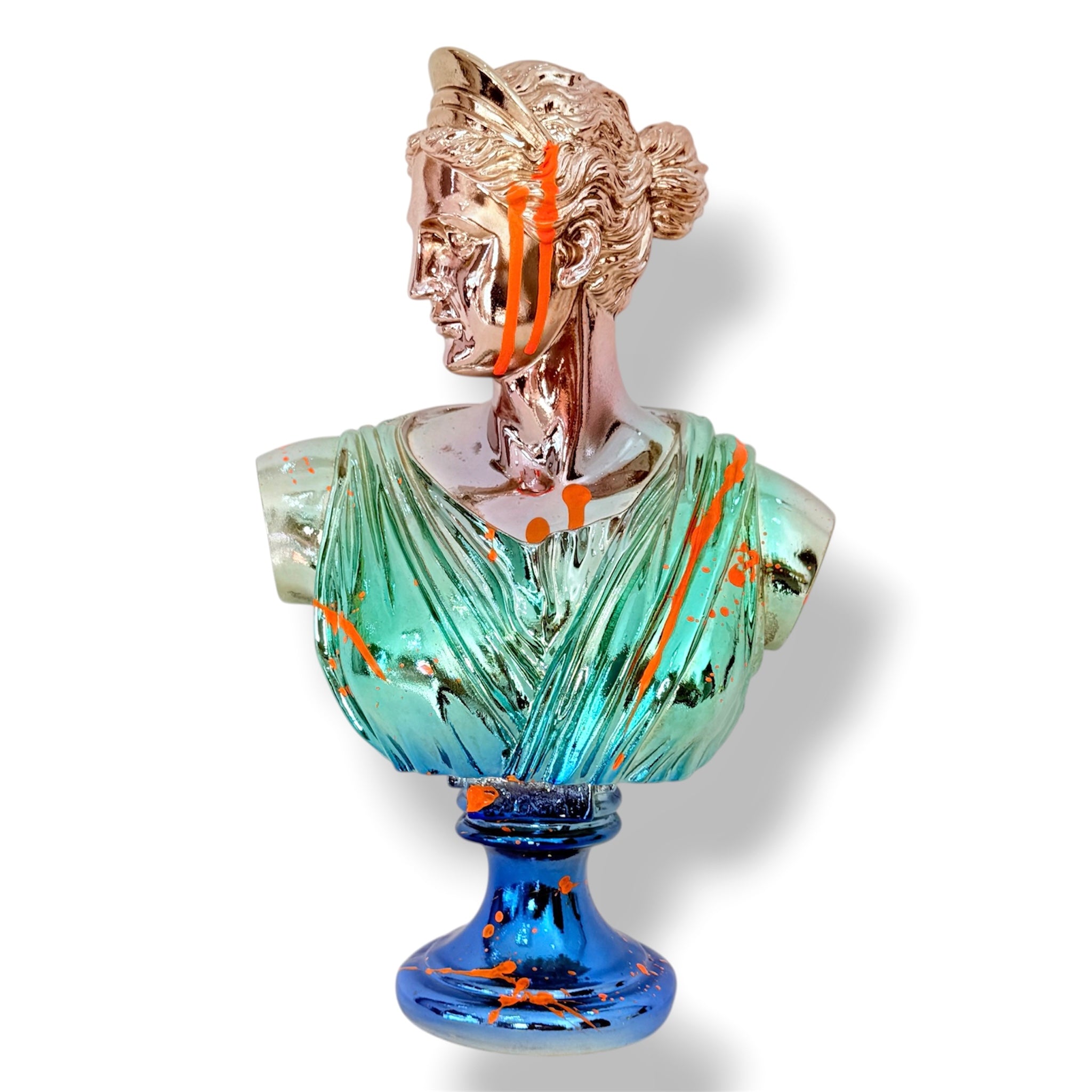 Artemis Sculpture | Blue Gradient Chrome with Neon Drip Details