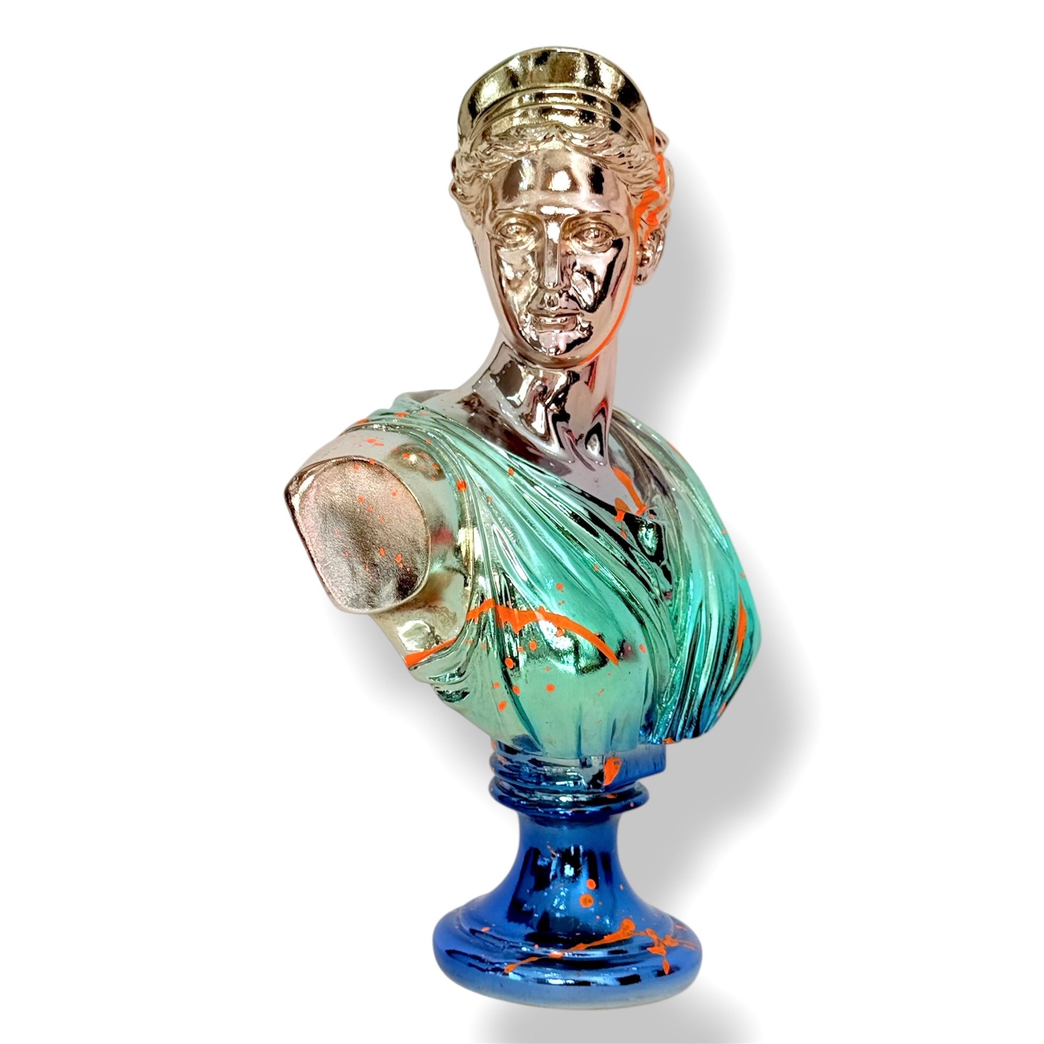 Artemis Sculpture | Blue Gradient Chrome with Neon Drip Details
