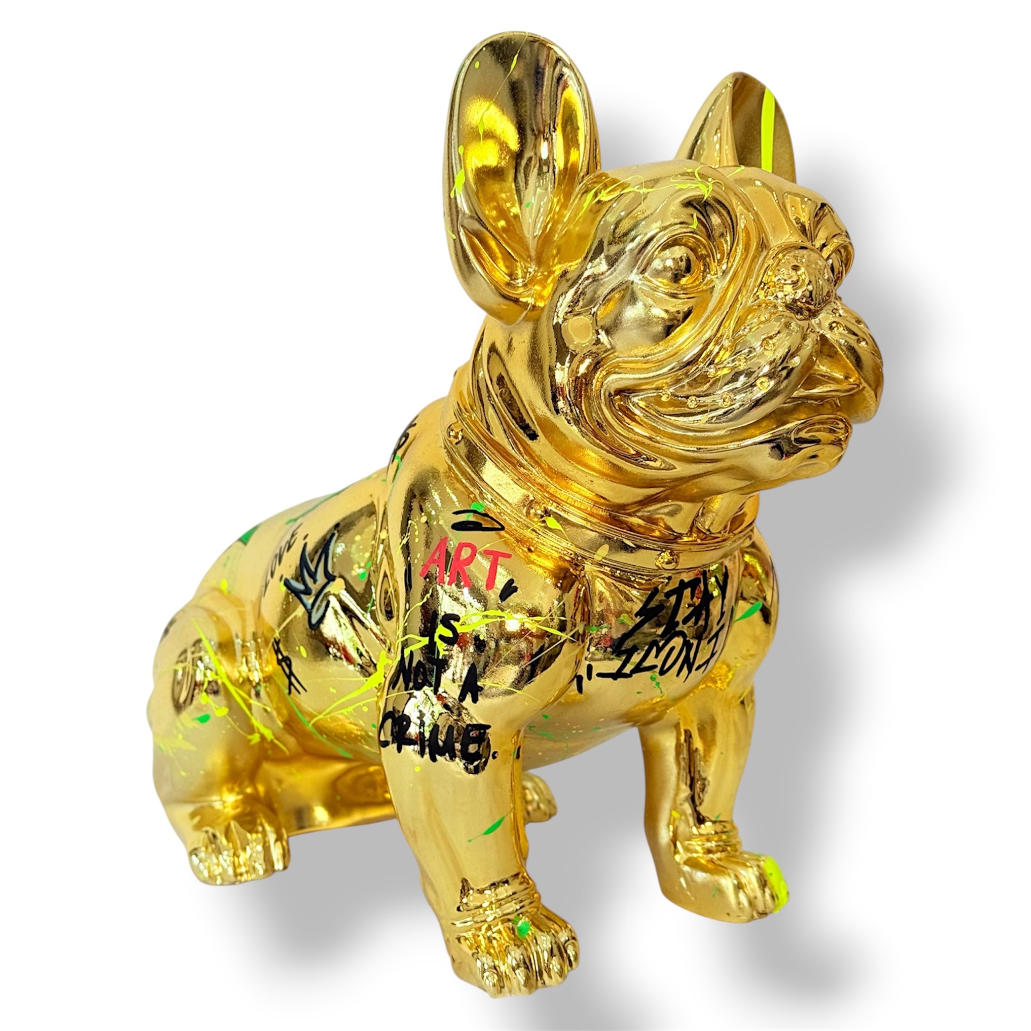 Gold Chrome Bulldog Sculpture | Cash Is King Graffiti Pop Art