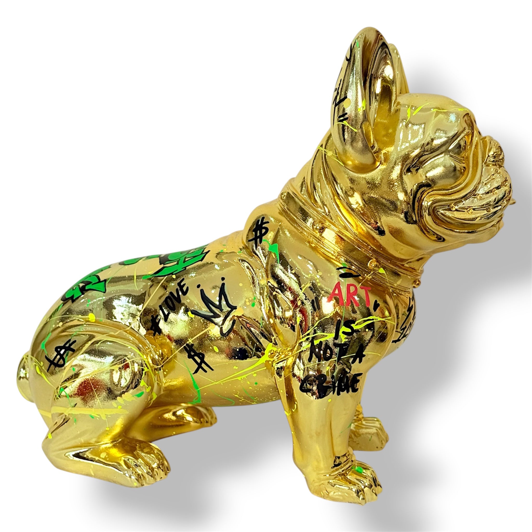 Gold Chrome Bulldog Sculpture | Cash Is King Graffiti Pop Art