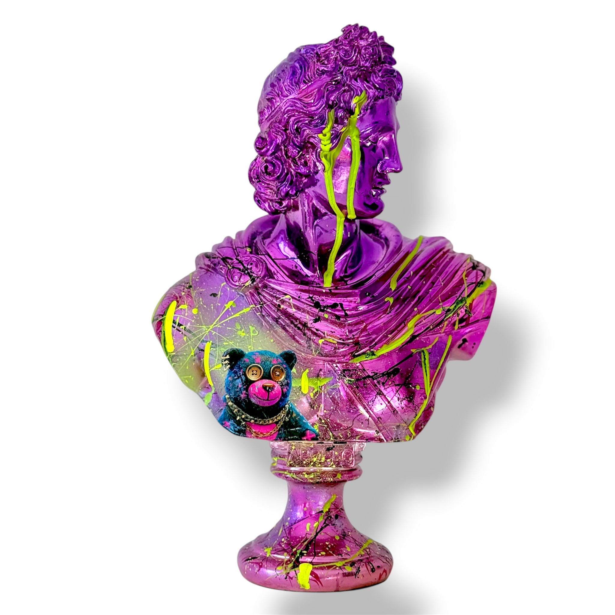 Apollo Sculpture | Bright Purple Chrome Pop Art Bear Detail