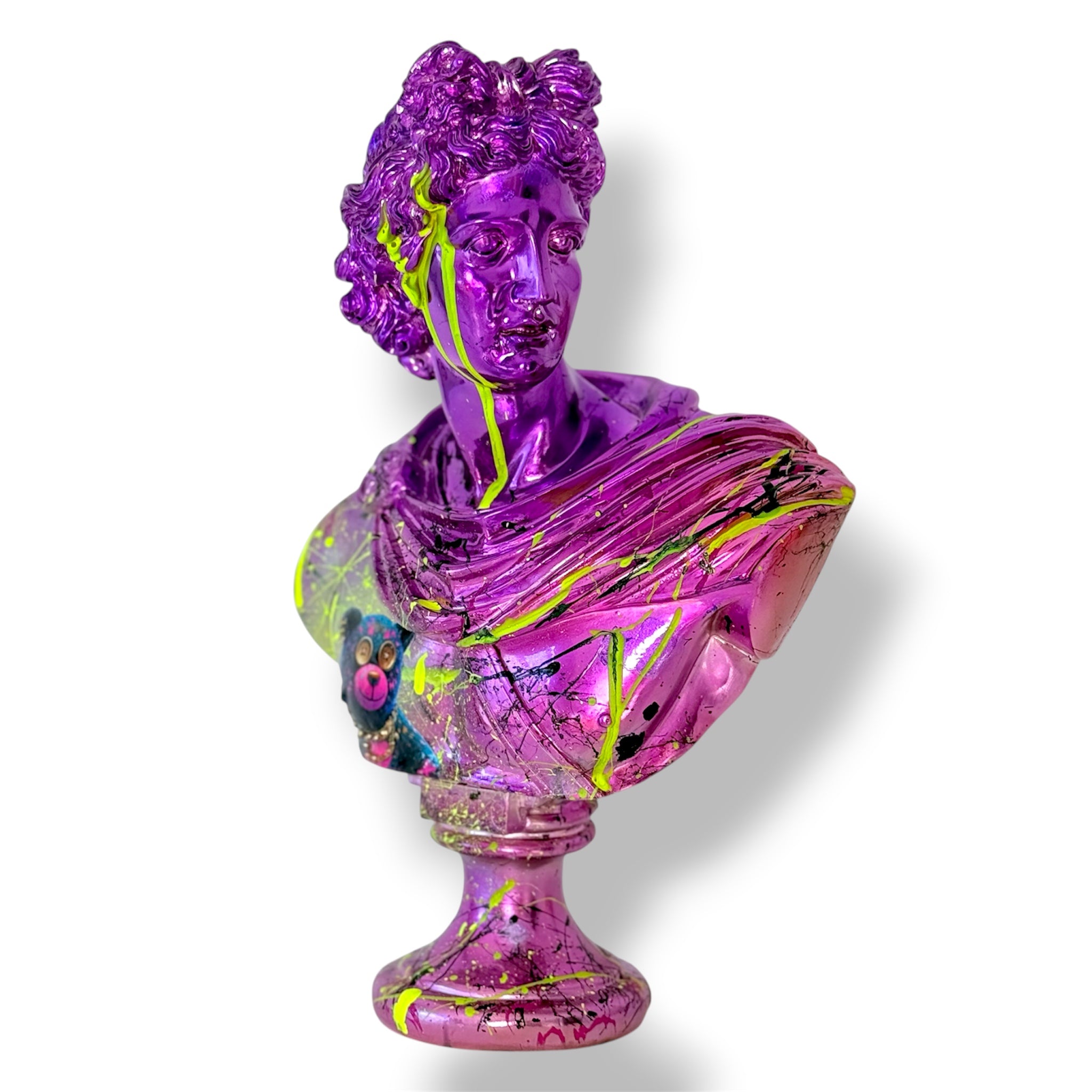 Apollo Sculpture | Bright Purple Chrome Pop Art Bear Detail