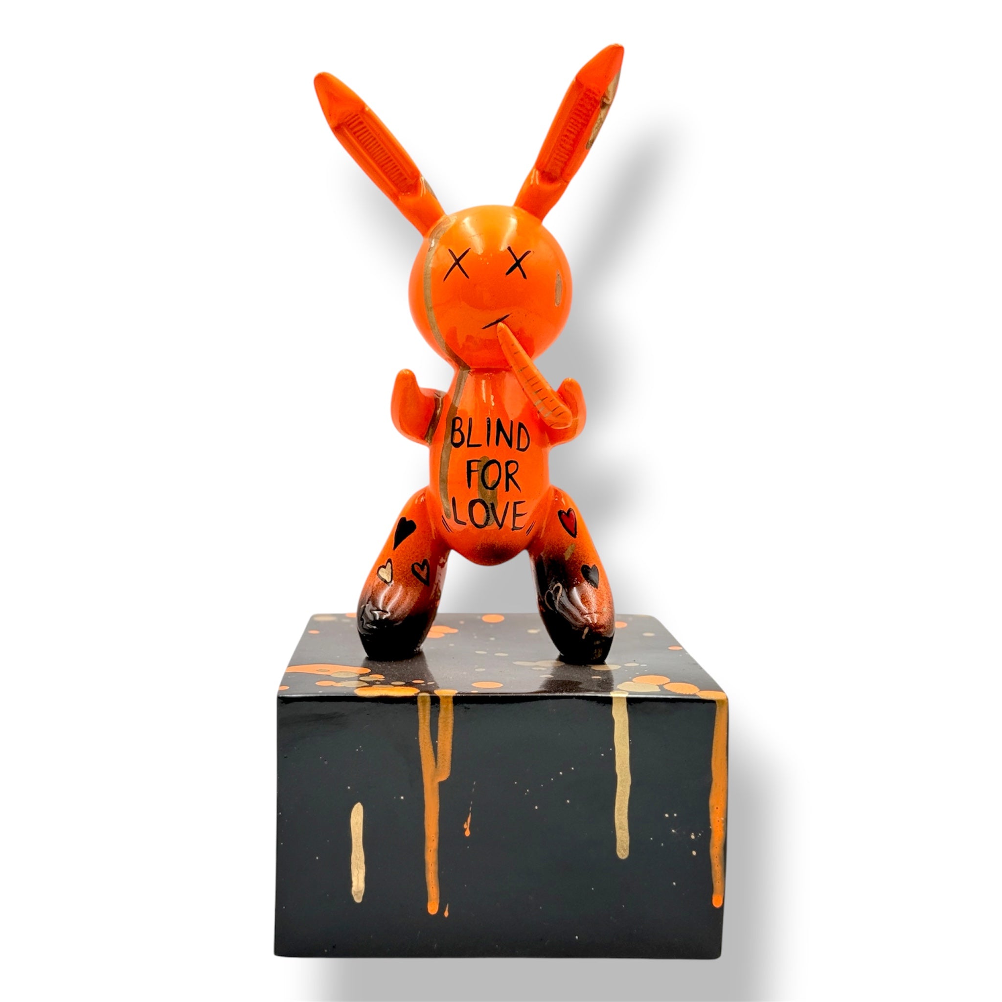 Blind for Love Rabbit Sculpture | Neon Orange Pop Art Statement