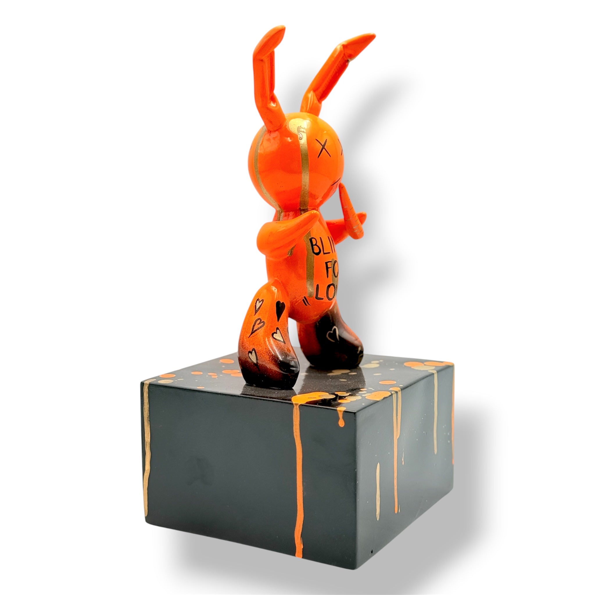 Blind for Love Rabbit Sculpture | Neon Orange Pop Art Statement