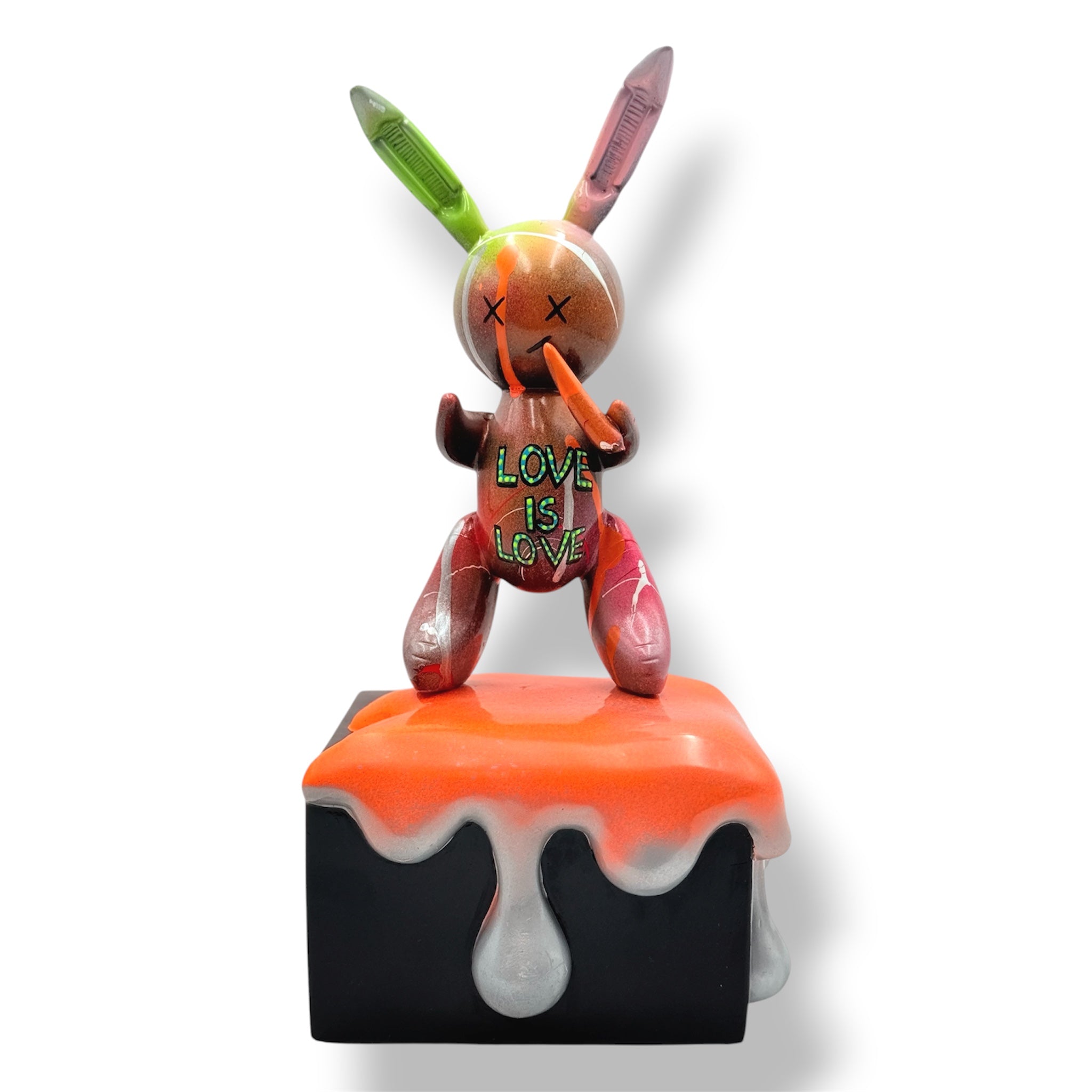 Love Is Love Balloon Rabbit Sculpture | Dripping Base Pop Art Decor