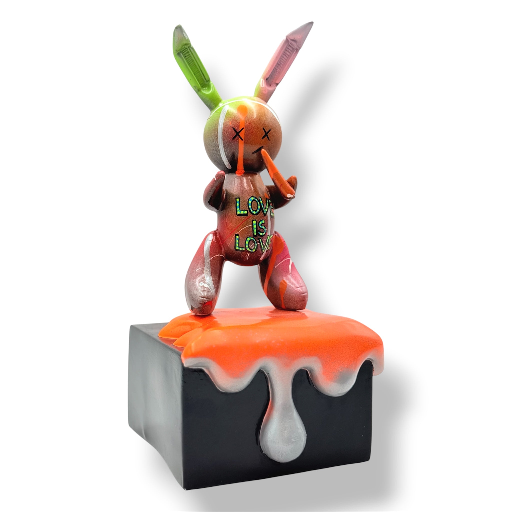 Love Is Love Balloon Rabbit Sculpture | Dripping Base Pop Art Decor