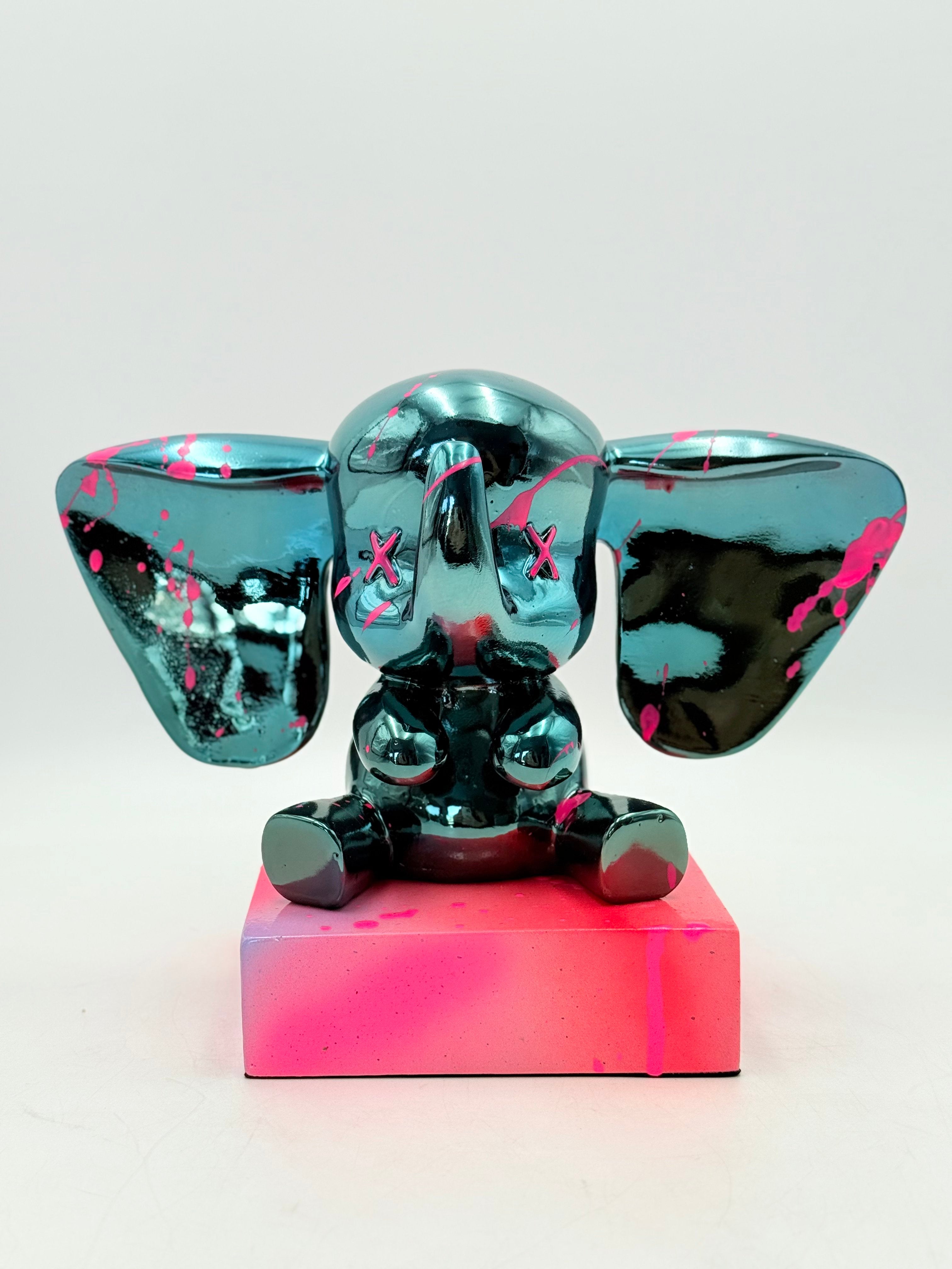Love Elephant Sculpture | Blue Chrome Edition